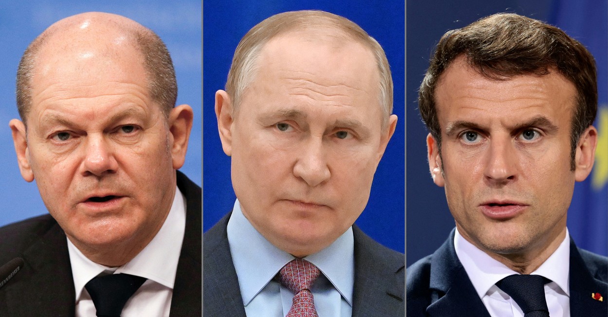 Scholz, Macron și Putin au avut o discuție telefonică în trei pe tema războiului din Ucraina
