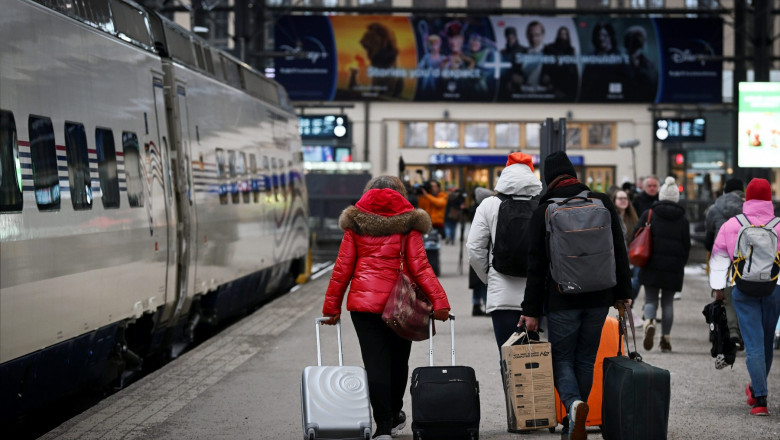 Russians travel to Finland by train, Helsinki - 09 Mar 2022