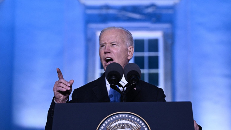 US President Joe Biden delivers a speech at the Royal Castle in Warsaw, Poland on March 26, 2022