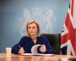 Foreign Minister Liz Truss in a call with French FM Le Drian