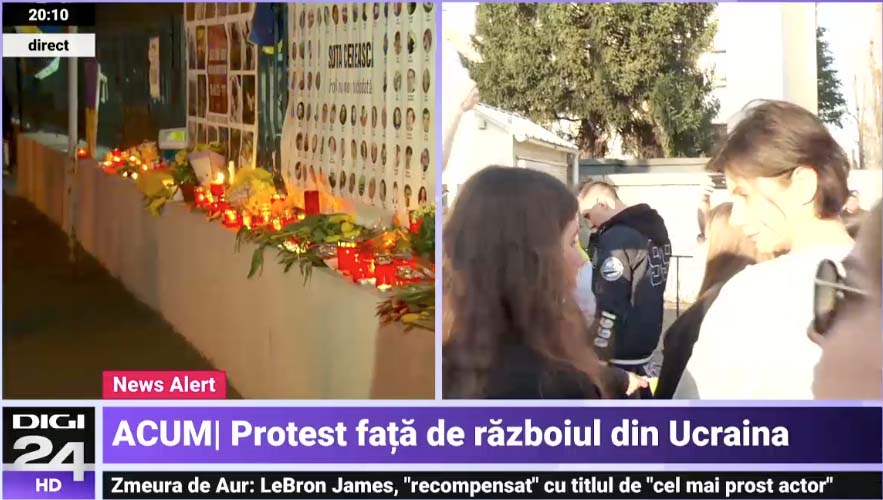 Protest la Ambasada Rusiei din București, copiii au călcat în picioare portretul lui Putin. Manifestație și la Ambasada Ucrainei