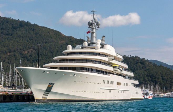 Marmaris, Turkey March 23, 2022. M/Y Eclipse superyacht owned by Russian oligarch Roman Abramovich, in Netsel Marina port of Marmaris, Turkey. Built by Blohm+Voss of Hamburg, Germany and delivered to Abramovich on 9 December 2010, the yacht is the fourt