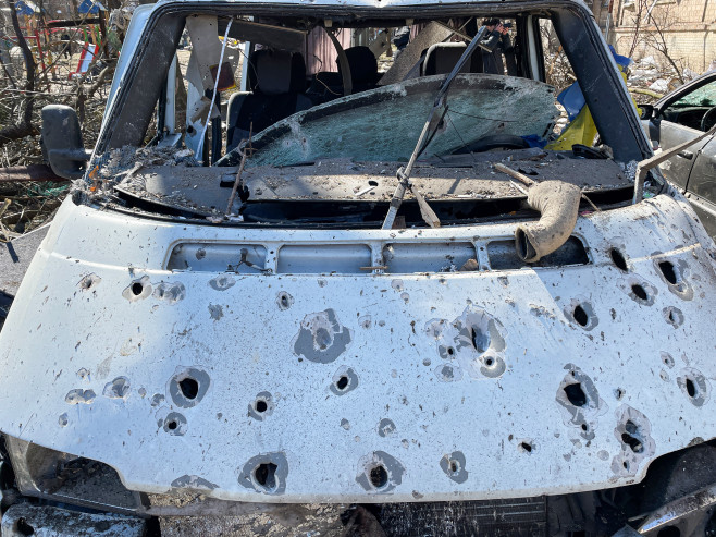 Destroyed residential building after a rocket attack in Kyiv, Ukraine - 18 Mar 2022