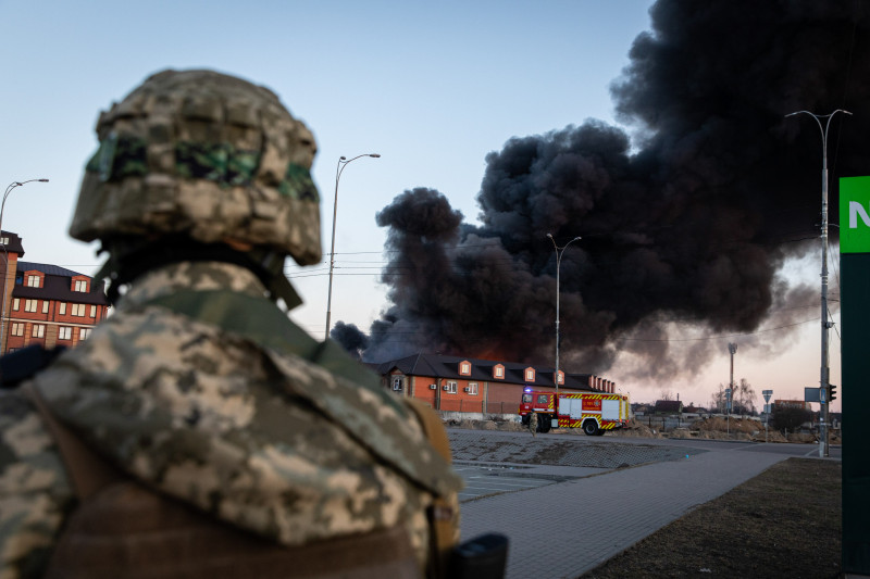 Kyiv Military depot hit rockets in Kyiv, Ukraine - 17 Mar 2022