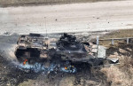 UKRAINIAN WAR Russian armoured personnel carrier destroyed by Ukrainian Special Forces, March 2022.