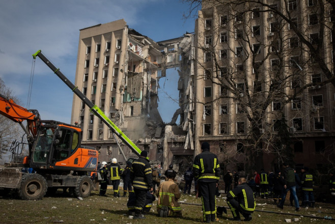 Building destroyed by artillery, Mykolaiv, Ukraine - 29 Mar 2022