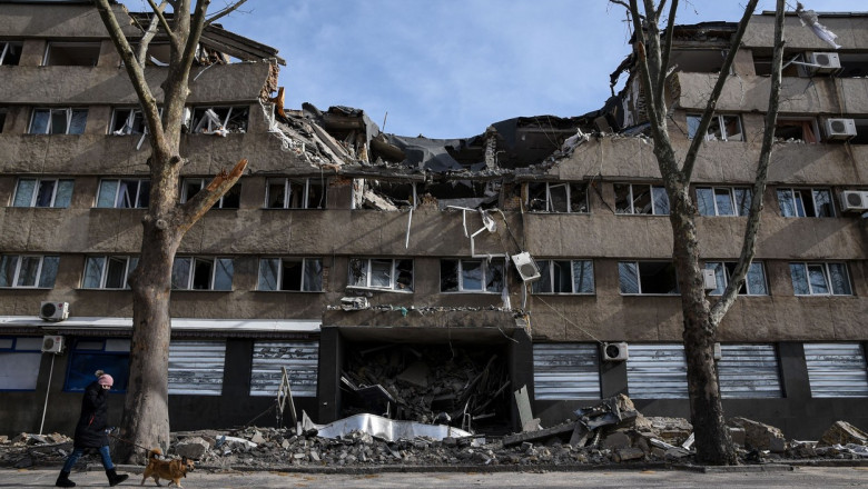 Building destroyed by artillery, Mykolaiv, Ukraine - 29 Mar 2022