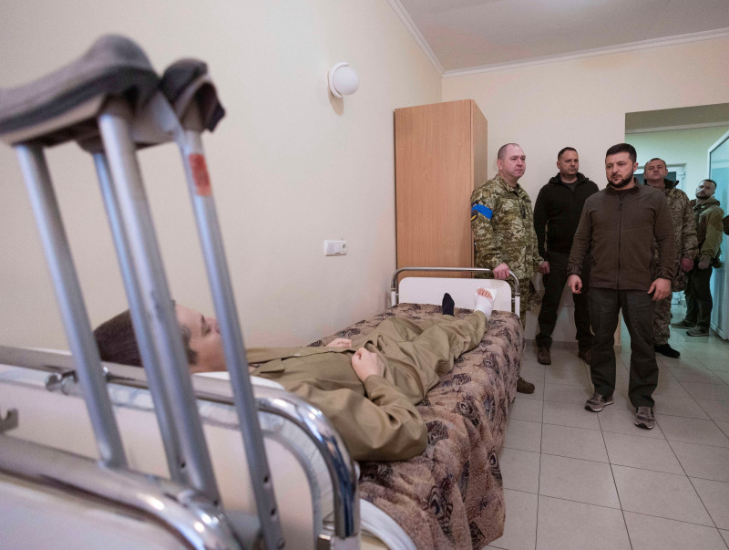 Ukrainian President Zelenskyy Visits Wounded Soldiers