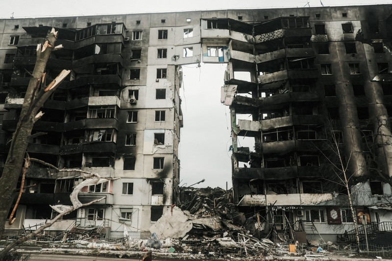 Destruction in Bolodnyaska in Kyiv, Ukraine - 5 Apr 2022