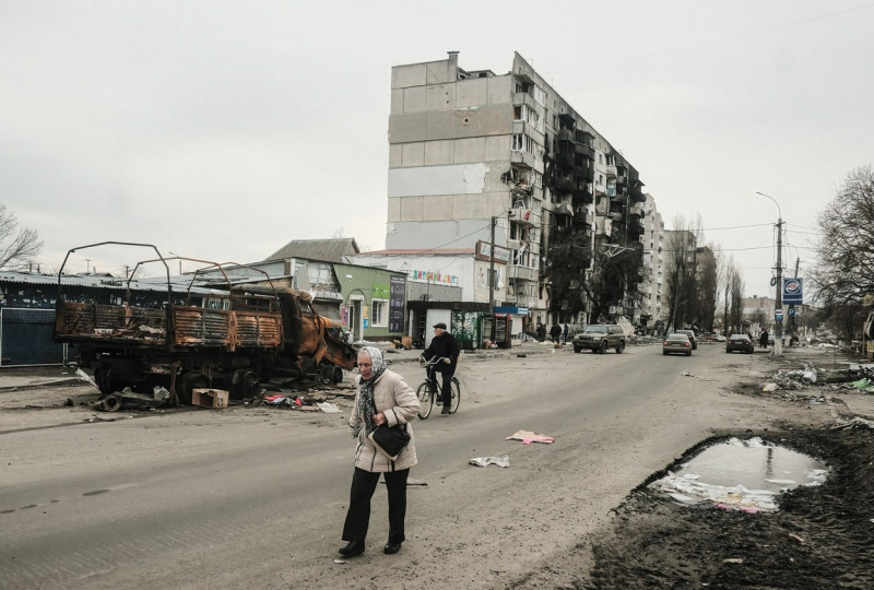 Destruction in Bolodnyaska in Kyiv, Ukraine - 5 Apr 2022