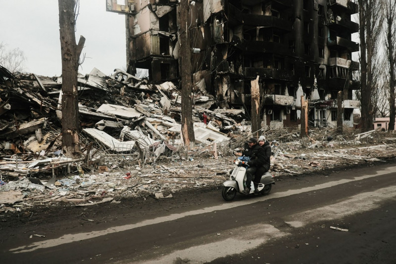 Destruction in Bolodnyaska in Kyiv, Ukraine - 5 Apr 2022