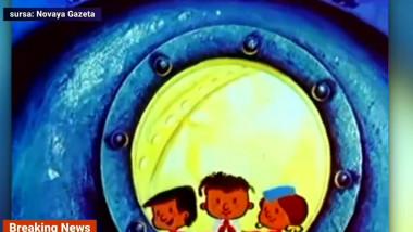 trei copii calatoresc intr-un submarin intr-un desen animat