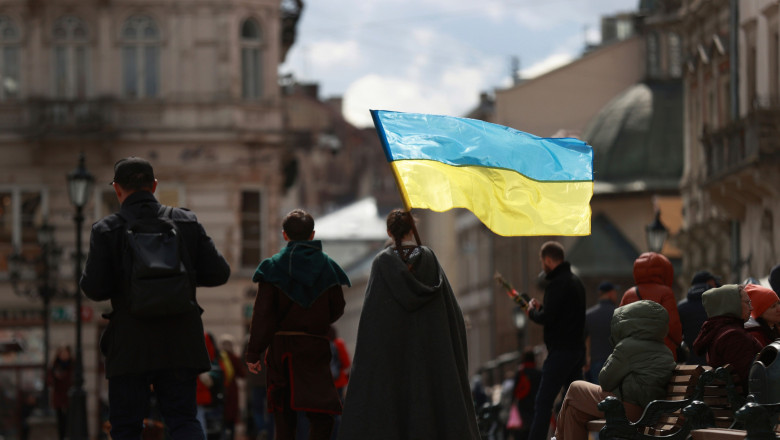 Ukraine Crisis / Ukrainian flag in Lviv