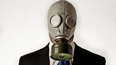 man wearing a gas mask
