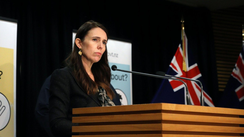 Premierul din Noua Zeelandă, Jacinda Ardern, la o conferinta