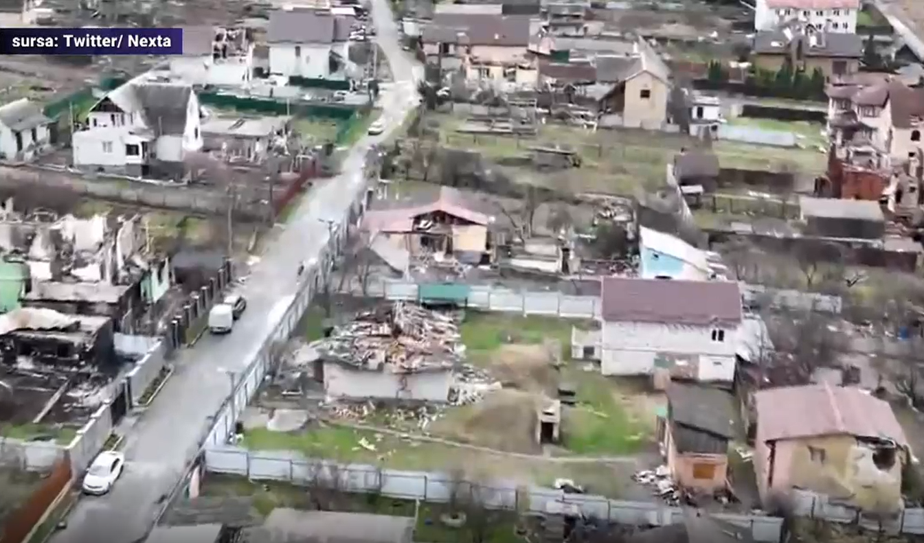 VIDEO Imagini filmate cu drona: Horenka, orașul de lângă Kiev în care toate clădirile au fost distruse