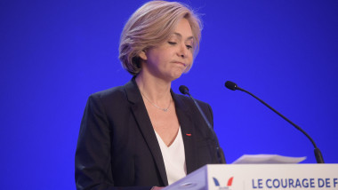 Valérie Pécresse (4,8 %) lors de la soirée électorale du 1er tour de l'élection présidentielle ŕ la Maison de la Chimie ŕ Paris le 10 avril 2022