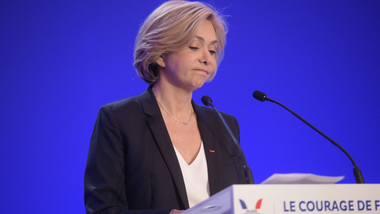 Valérie Pécresse (4,8 %) lors de la soirée électorale du 1er tour de l'élection présidentielle ŕ la Maison de la Chimie ŕ Paris le 10 avril 2022