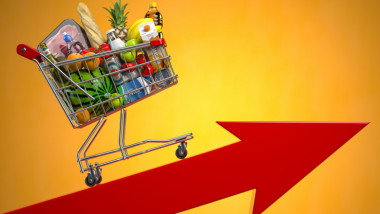 ilustrație cos de cumpărături pe o săgeată roșie care merge în sus