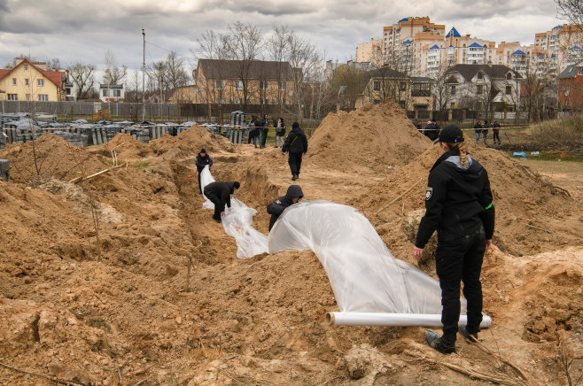 Bodies Of Civilians Killed By The Russian Army That Were Exhumed From A Mass Grave In Bucha, Ukraine - 12 Apr 2022