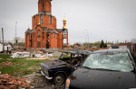 Artillery hit in Northeast Kharkiv city in Ukraine - 23 Apr 2022