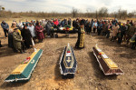 In the town of Borodyanka, some residents have returned to their homes and are trying to resume some kind of life on the day before Othodox . April 23, 2022, Borodyanka, Ukraine - 23 Apr 2022