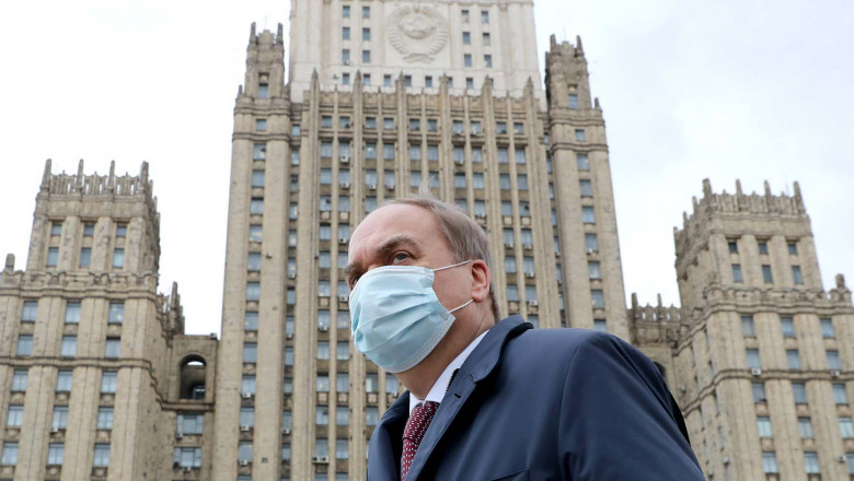 Russian Ambassador to the United States Anatoly Antonov is seen outside the offices of the Russian Foreign Ministry