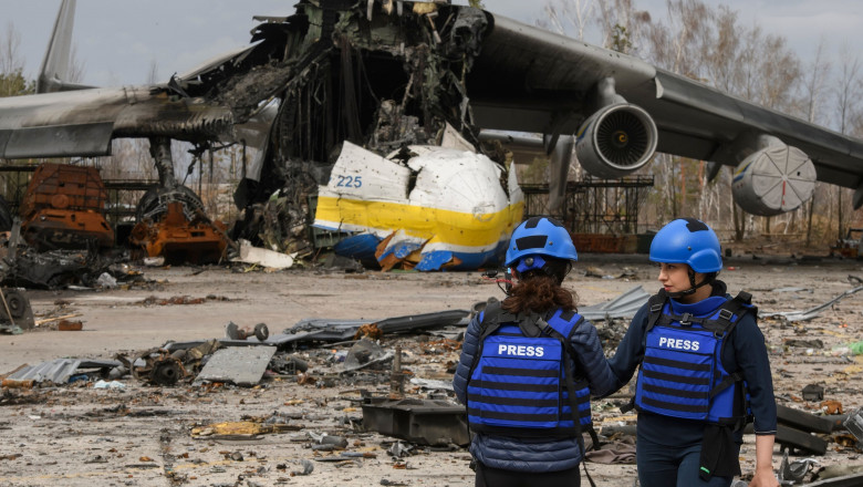 Damaged Largest Ukrainian Transport Plane Antonov An-225 Mriya (Dream) At The Gostomel Airfield Near Kyiv, Ukraine - 08 Apr 2022