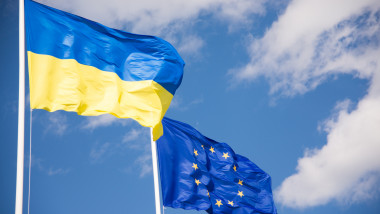 Flags of Ukraine and European Union (EU)