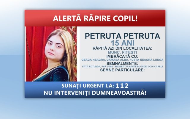 Alertă răpire copil. Poliția caută trei persoane care au luat cu forța o fată de 15 ani din fața unui bloc din Pitești