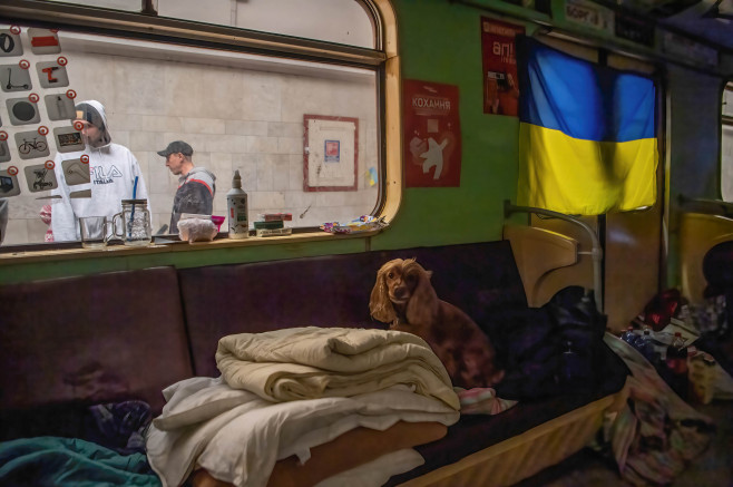 People sheltering in Kharkivís metro station in Ukraine - 19 Apr 2022