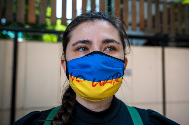 Anti-war protest in Ukraine in Bangkok, Thailand - 20 Apr 2022