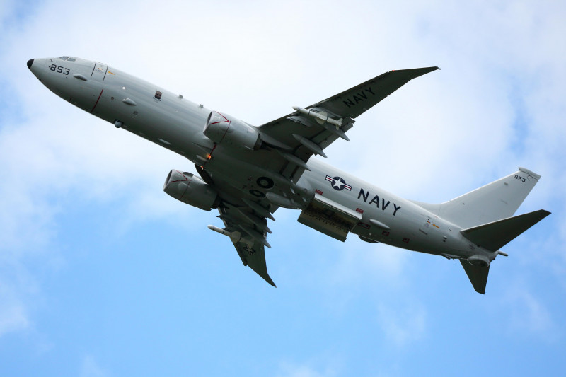 US Navy Boeing P-8A Poseidon (737-8FV) 168853 is demonstrated at Farnborough International Airshow