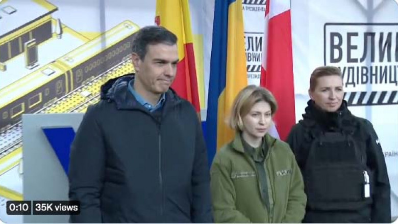 Pedro Sanchez si Mette Frederiksen la Kiev