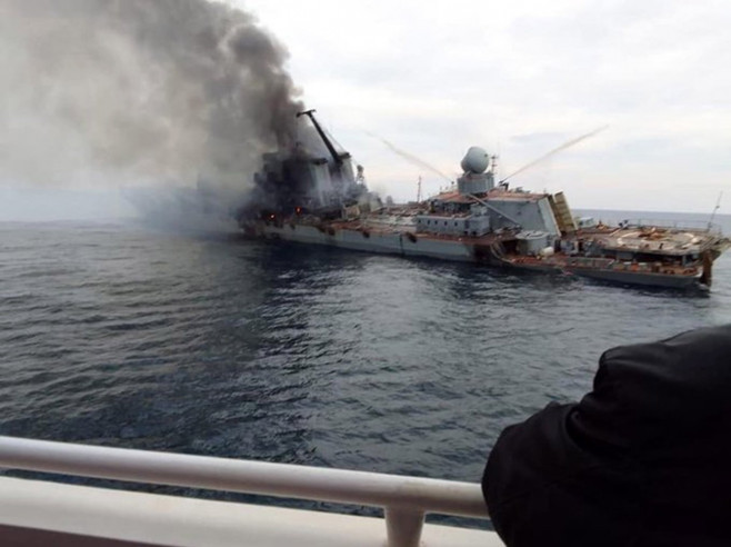 Russian flagship sinks in Black Sea after being struck by Ukranian missiles, Russia - 18 Apr 2022