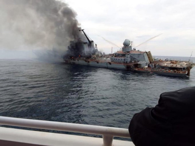 Russian flagship sinks in Black Sea after being struck by Ukranian missiles, Russia - 18 Apr 2022