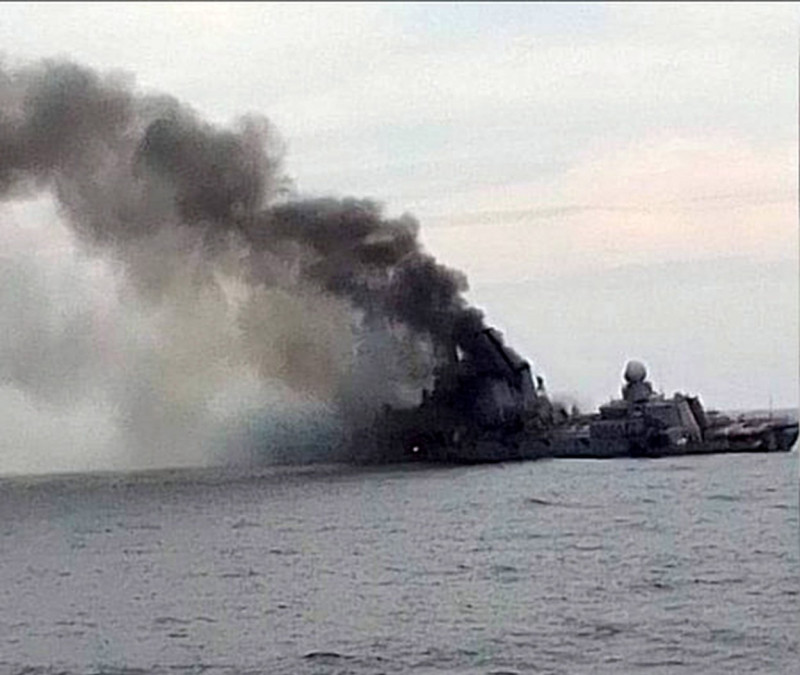 Russian flagship sinks in Black Sea after being struck by Ukranian missiles, Russia - 18 Apr 2022