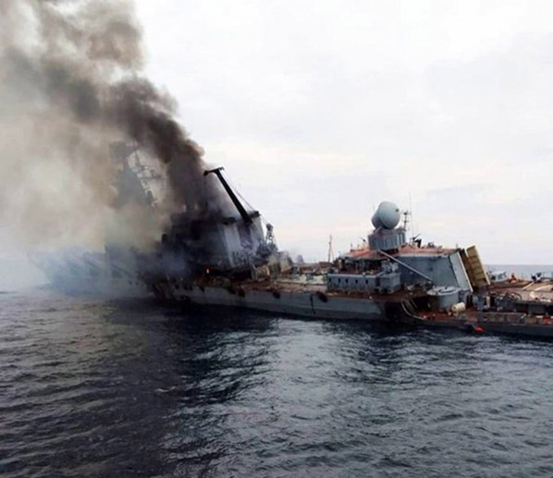 Russian flagship sinks in Black Sea after being struck by Ukranian missiles, Russia - 18 Apr 2022