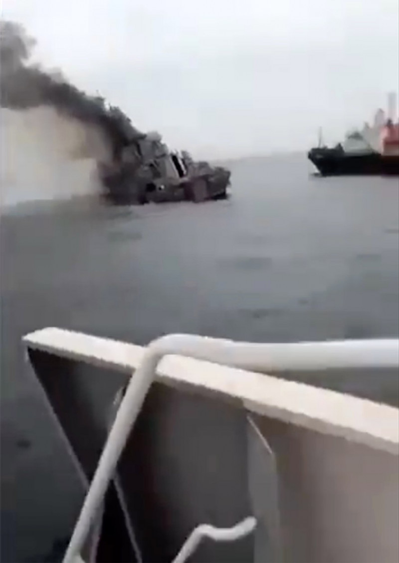 Russian flagship sinks in Black Sea after being struck by Ukranian missiles, Russia - 18 Apr 2022