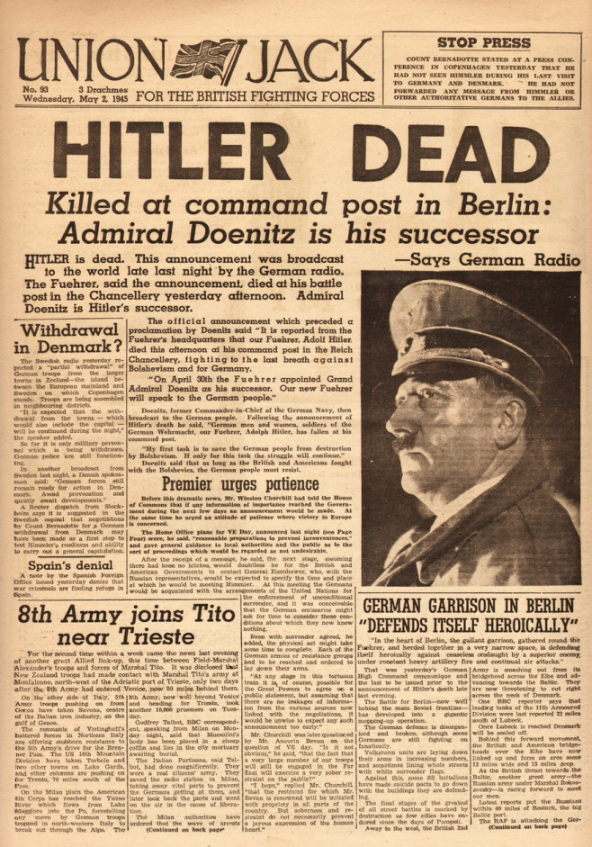 1945 Union Jack Adolf Hitler dead