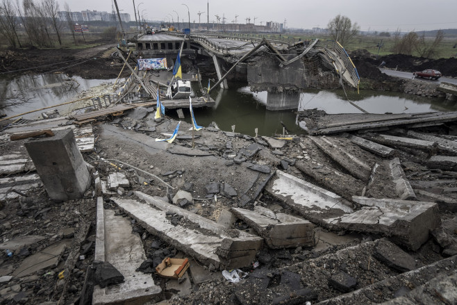 The Destroyed Bridge Crossing the Irpin River from the Town of Irpin