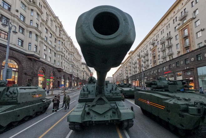 Military hardware heads for night rehearsal of Victory Day parade in Moscow