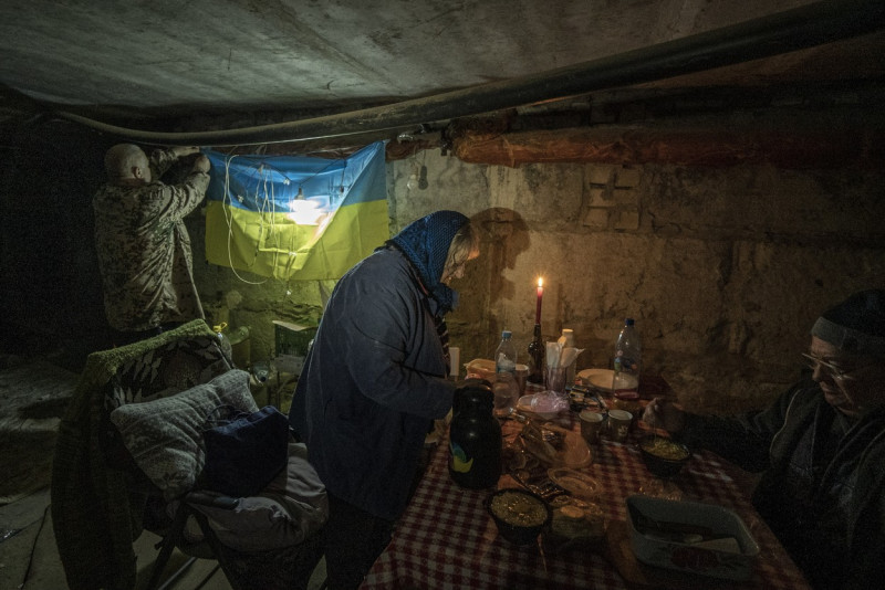 A Couple Eats Lunch Moments After Russians Shelled the Area Approximately 800 Meters Away