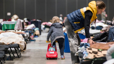 Global Expo refugee shelter in Warsaw, Poland - 19 Apr 2022