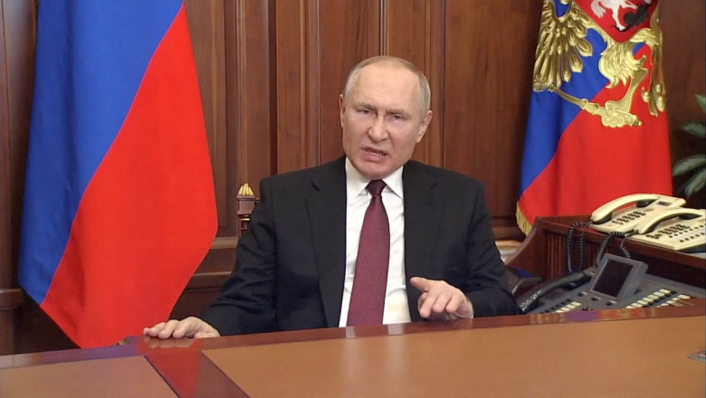 Vladimir Putin, în timpul discursului în care a anunțat invadarea Ucrainei
