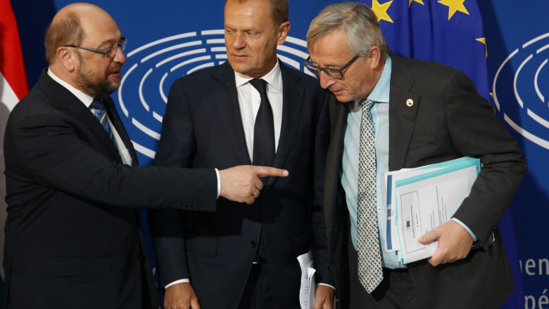 Martin Schultz Donald Tusk si Jean-Claude Juncker GettyImages-479915220