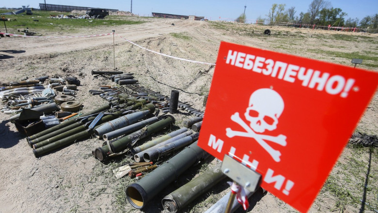 Aftermath of battles with Russian troops at the Hostomel Airfield in Ukraine - 05 May 2022