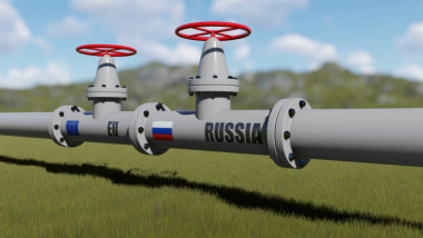 Grafică cu conductă de petrol cu steagul Rusiei și UE.