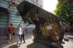 Wreckage of a Russian armored vehicle and an aircraft installed at the national military museum in Kyiv, Ukraine - 08 May 2022