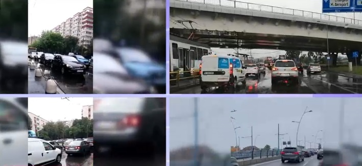 Haos în transportul public din București din cauza ploii. Troleibuzele și tramvaiele sunt blocate în mai multe zone